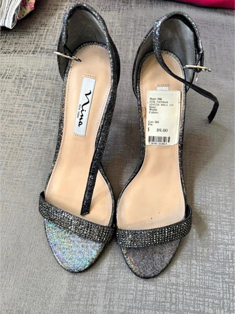 Nina Venezia Ankle Strap Sandal Glitter Heels US 7